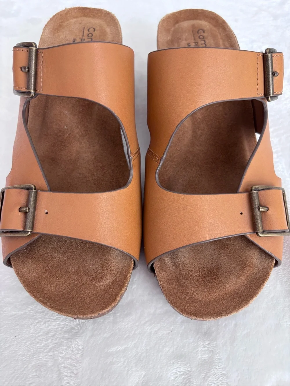 COMFORTIVA Emah Tan Leather Slide-On Wedge--EUC--9